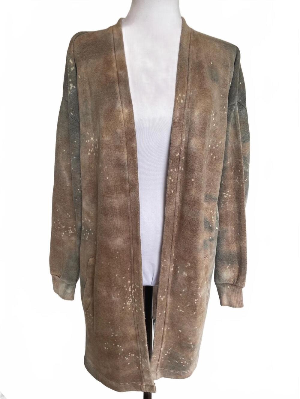 Taupe Slate Mottled Bleach Wash Longline Cardigan S Celestial Galaxy Grunge Boho